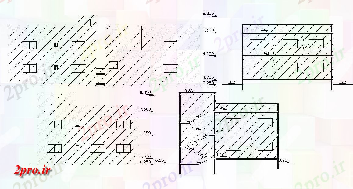 دانلود نقشه مسکونی  ، ویلایی ، آپارتمان  دو ساختمان خانه بخشی نما طراحی (کد157187)