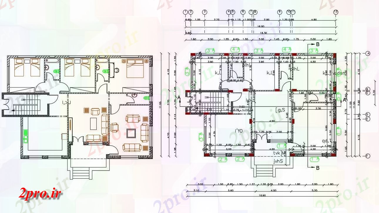 دانلود نقشه مسکونی ، ویلایی ، آپارتمان X 55 فوت خانه مبلمان طرحی 11 در 16 متر (کد157193)