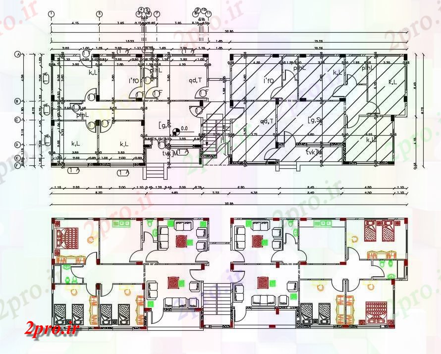 دانلود نقشه مسکونی  ، ویلایی ، آپارتمان  BHK مسکن مبلمان (کد157199)