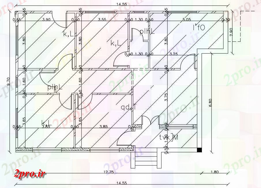 دانلود نقشه مسکونی ، ویلایی ، آپارتمان BHK نمونه طرحی خانه نشیمن 9 در 14 متر (کد157216)