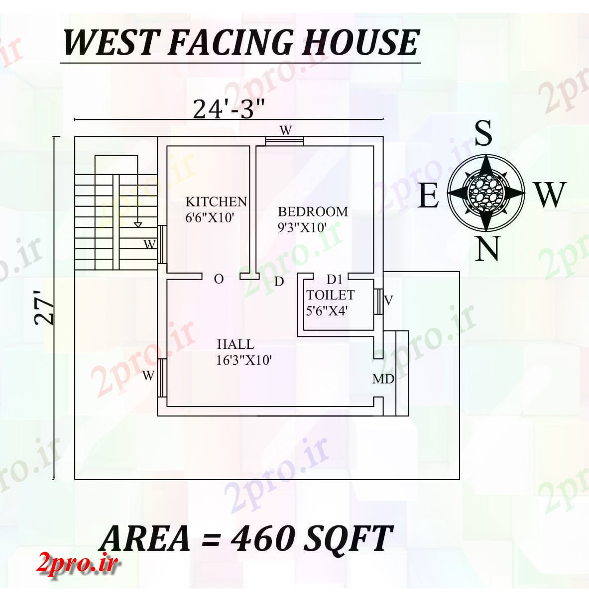 دانلود نقشه مسکونی ، ویلایی ، آپارتمان 3 X27 تک BHK غرب مواجه خانه طرحی به عنوان در هر Vastu Shastra هستند، اتوکد و PDF جزئیات 5 در 6 متر (کد157227)