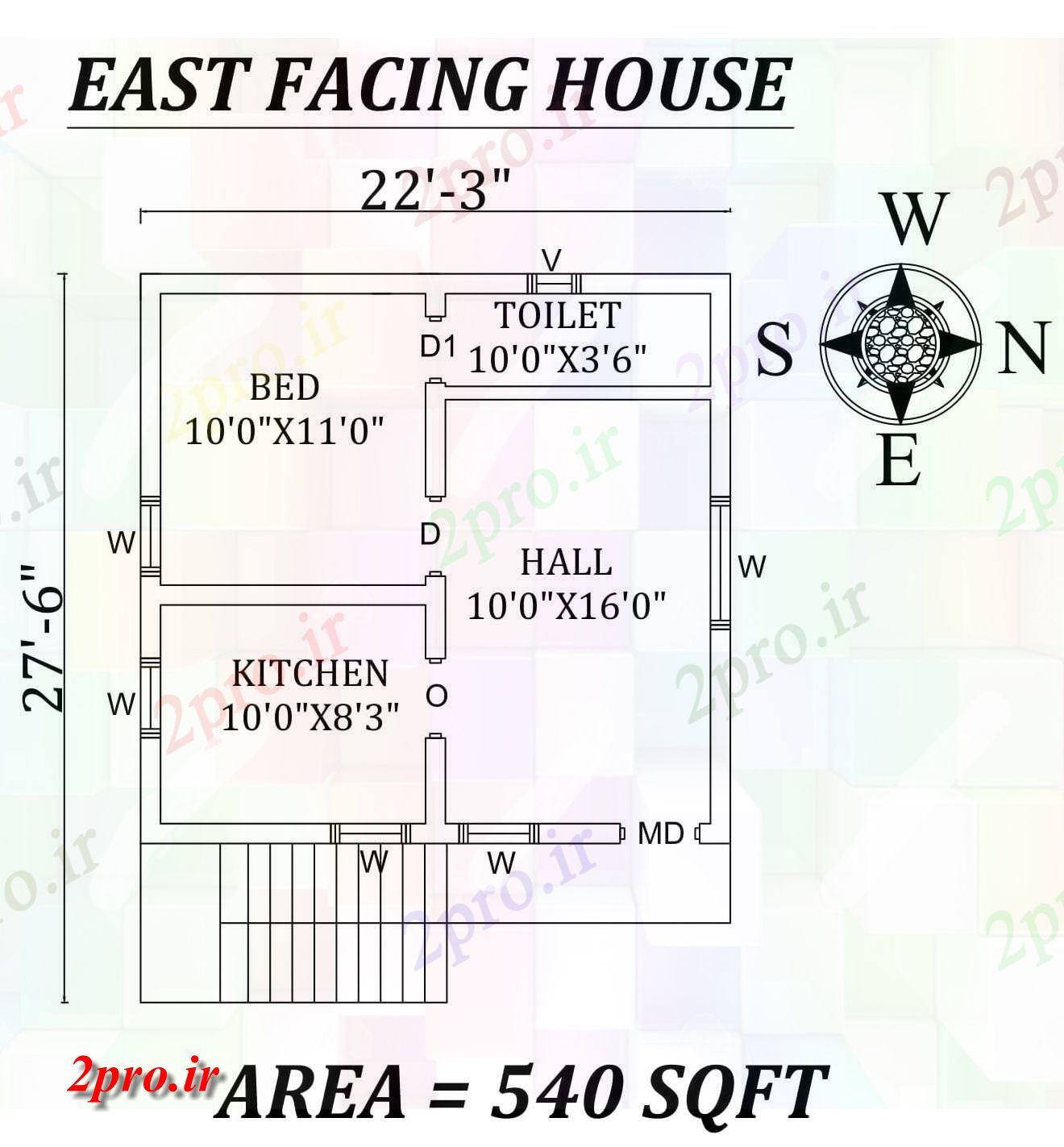 دانلود نقشه مسکونی ، ویلایی ، آپارتمان 3 x27'6 زیبا شرق روبرو تنها BHK خانه طرحی به عنوان در هر Vasthu شرا 6 در 6 متر (کد157234)