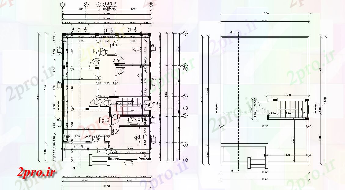 دانلود نقشه خانه های کوچک ، نگهبانی ، سازمانی - X 50 'دوبلکس ویلایی طراحی طبقه اتوکد 10 در 15 متر (کد157235)