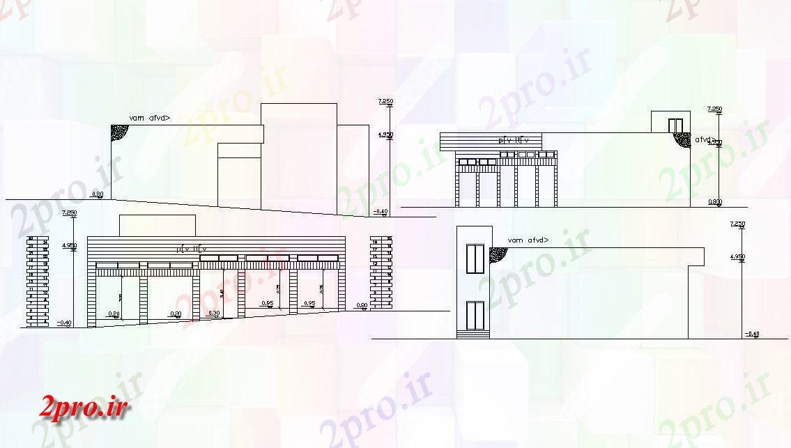 دانلود نقشه ساختمان اداری - تجاری - صنعتی  فروشگاه ساختمان تجاری طراحی نمای (کد157241)
