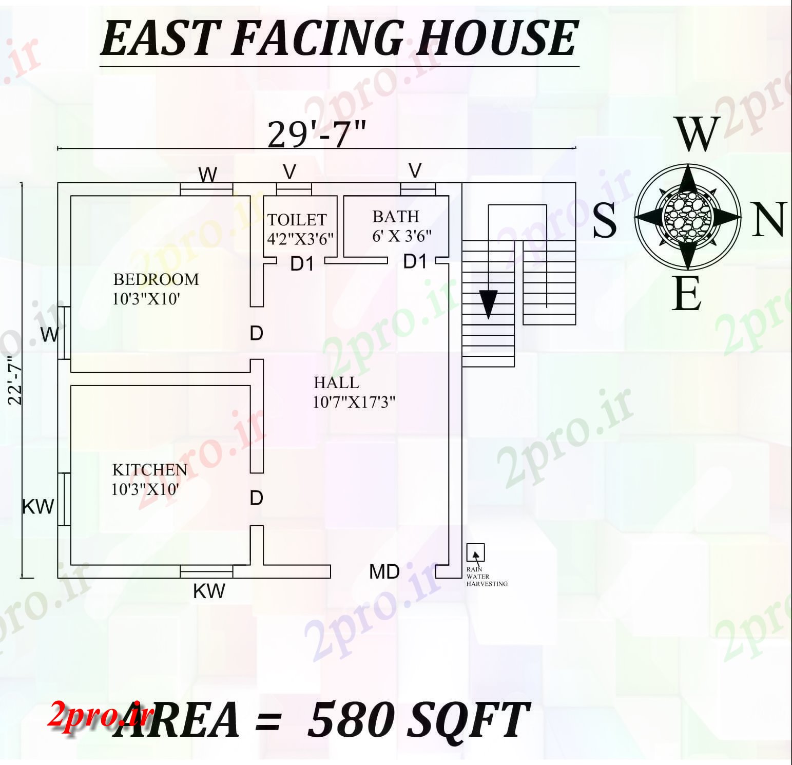 دانلود نقشه مسکونی ، ویلایی ، آپارتمان 7 X22'7 شگفت انگیز شرق روبرو تنها BHK خانه طرحی به عنوان در هر Vasthu شرا 6 در 6 متر (کد157243)