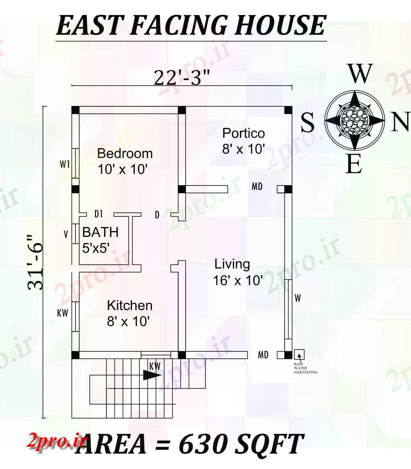 دانلود نقشه مسکونی ، ویلایی ، آپارتمان 3 X31'6 شگفت انگیز شرق روبرو تنها BHK خانه طرحی به عنوان در هر Vasthu شرا اتوکد اطلاعات 6 در 7 متر (کد157252)