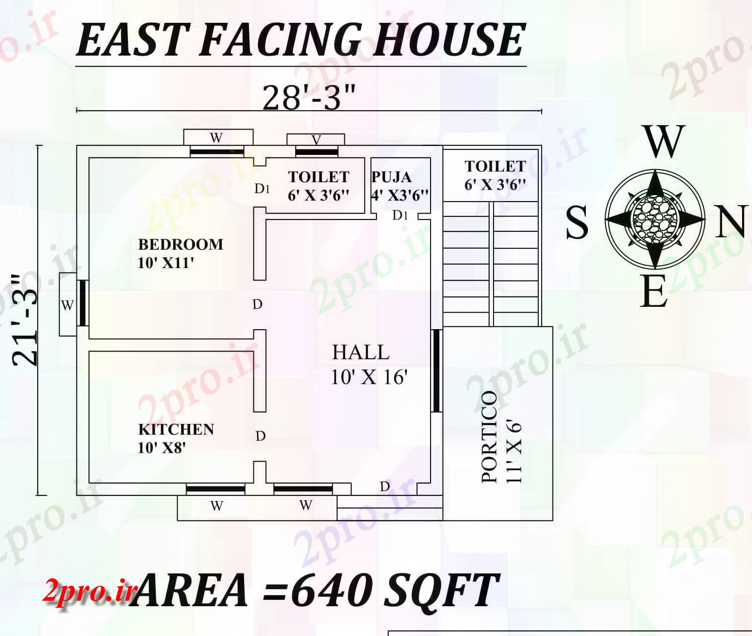 دانلود نقشه مسکونی ، ویلایی ، آپارتمان 3 X21'3 شرق روبرو تنها BHK خانه طرحی به عنوان در هر Vasthu شرا اطلاعات 6 در 6 متر (کد157254)