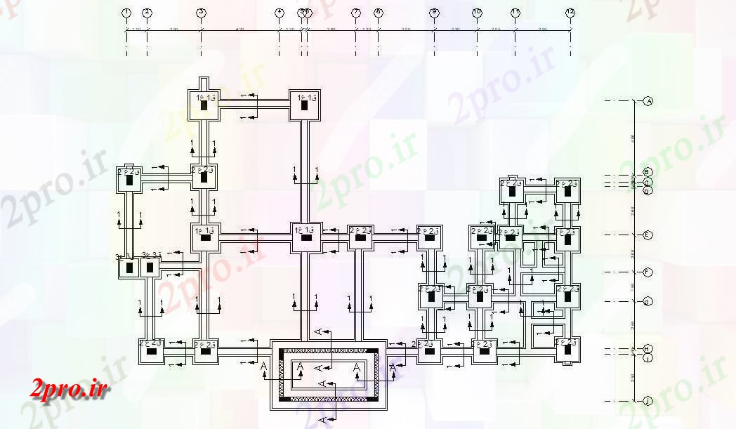 دانلود نقشه جزئیات ساخت و ساز خانه طرحی بنیاد با مرکز خط  نشیمن (کد157257)