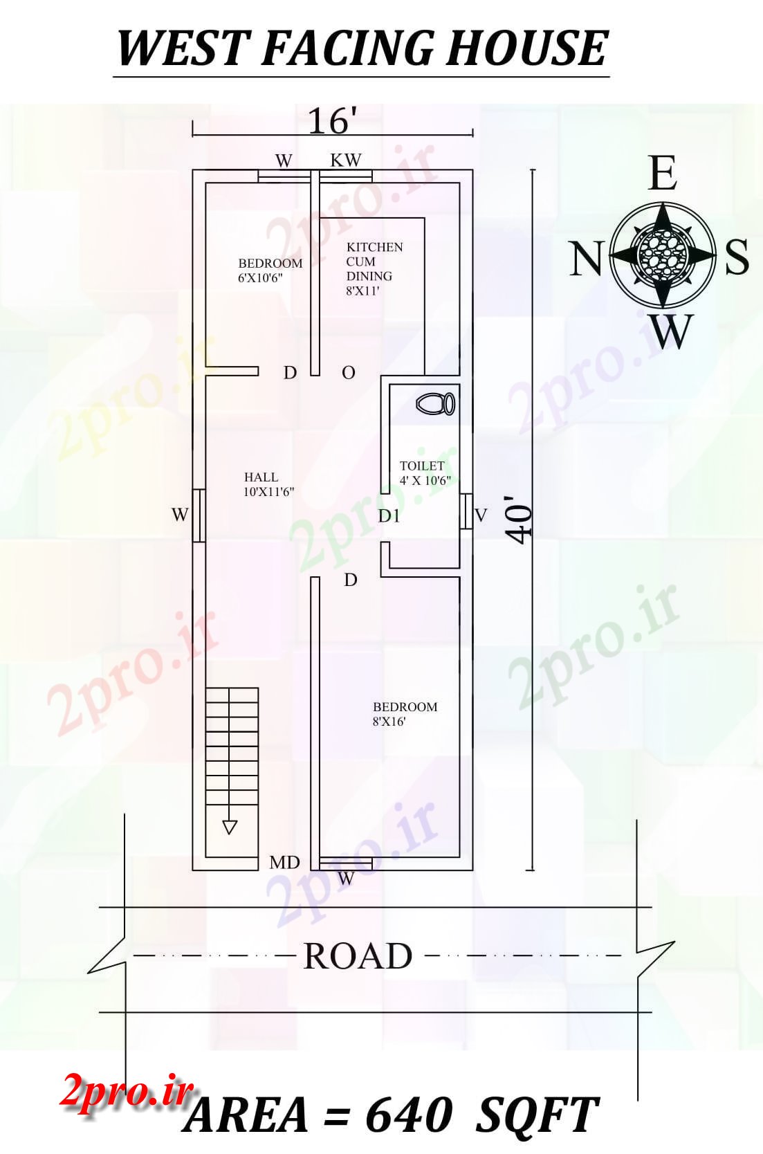 دانلود نقشه مسکونی ، ویلایی ، آپارتمان X40 '2 BHK غرب مواجه خانه طرحی به عنوان در هر Vastu Shastra هستند، اطلاعات 4 در 11 متر (کد157258)