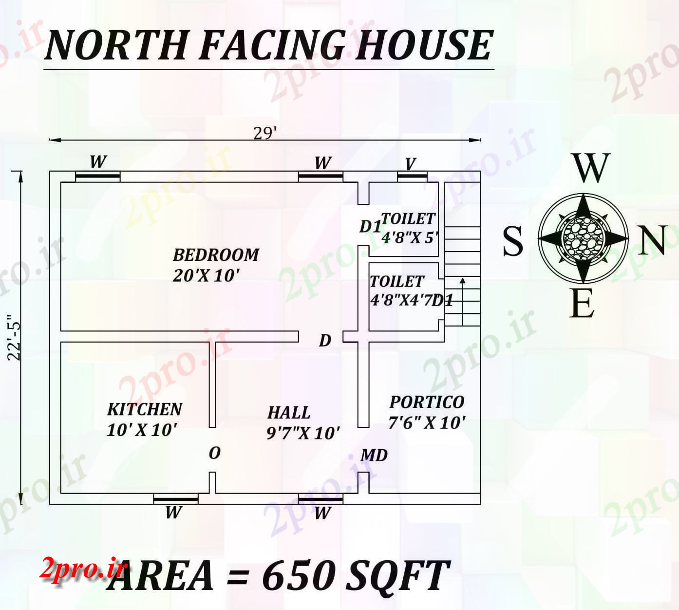 دانلود نقشه مسکونی ، ویلایی ، آپارتمان X 22'5 تنها BHK شمالی طرحی خانه کوچک به عنوان در هر Vastu Shastra هستند، اطلاعات 6 در 8 متر (کد157261)