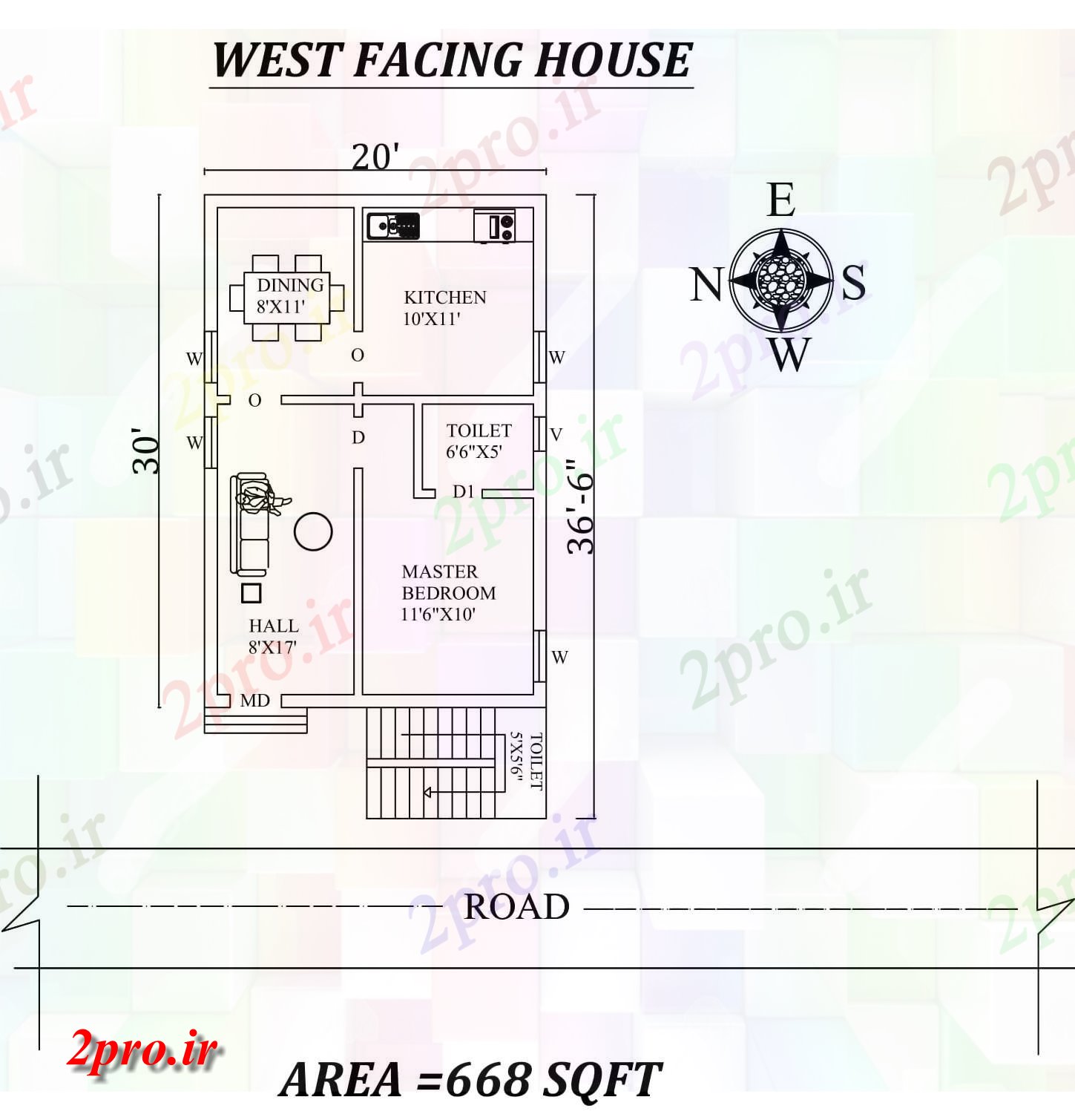 دانلود نقشه مسکونی ، ویلایی ، آپارتمان X30 تک BHK غرب مواجه خانه طرحی به عنوان در هر Vastu Shastra هستند، اطلاعات 5 در 8 متر (کد157263)