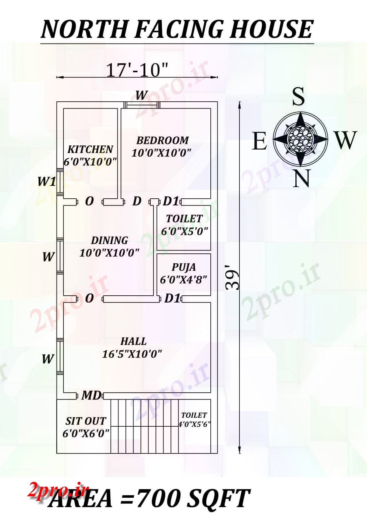 دانلود نقشه مسکونی ، ویلایی ، آپارتمان 10 X 39 تک BHK شمالی طرحی خانه کوچک به عنوان در هر Vastu Shastra هستند، اطلاعات 5 در 9 متر (کد157271)