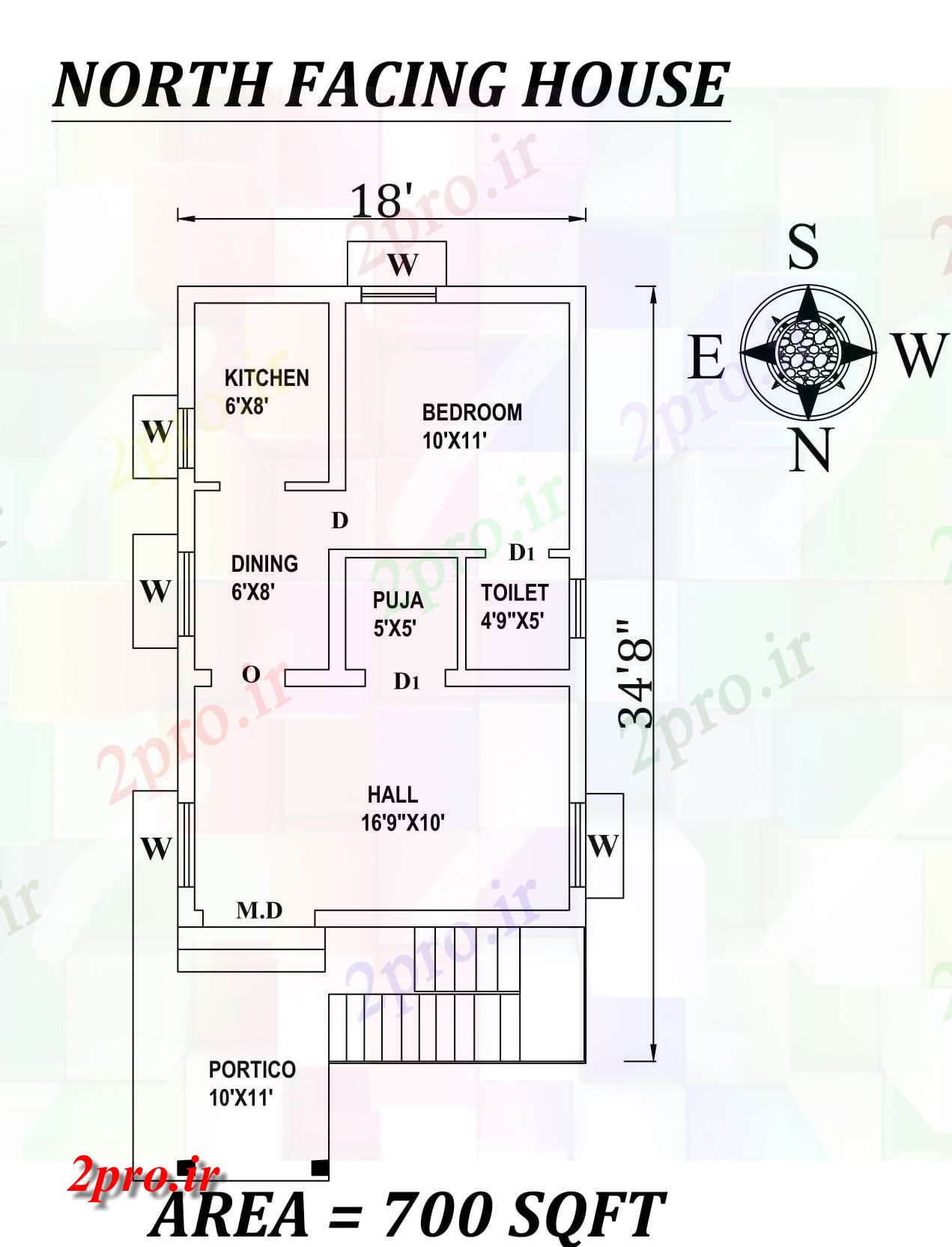 دانلود نقشه مسکونی ، ویلایی ، آپارتمان X 34'8 تنها BHK شمالی کوچک خانه طرحی به عنوان در هر Vastu Shastra هستند، اطلاعات 5 در 8 متر (کد157272)