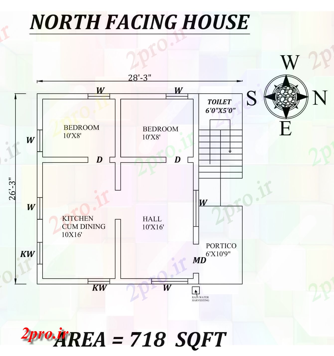 دانلود نقشه مسکونی ، ویلایی ، آپارتمان 3 X26'3 شمالی 2BHk خانه طرحی به عنوان در هر Vasthu شرا جزئیات 6 در 7 متر (کد157275)