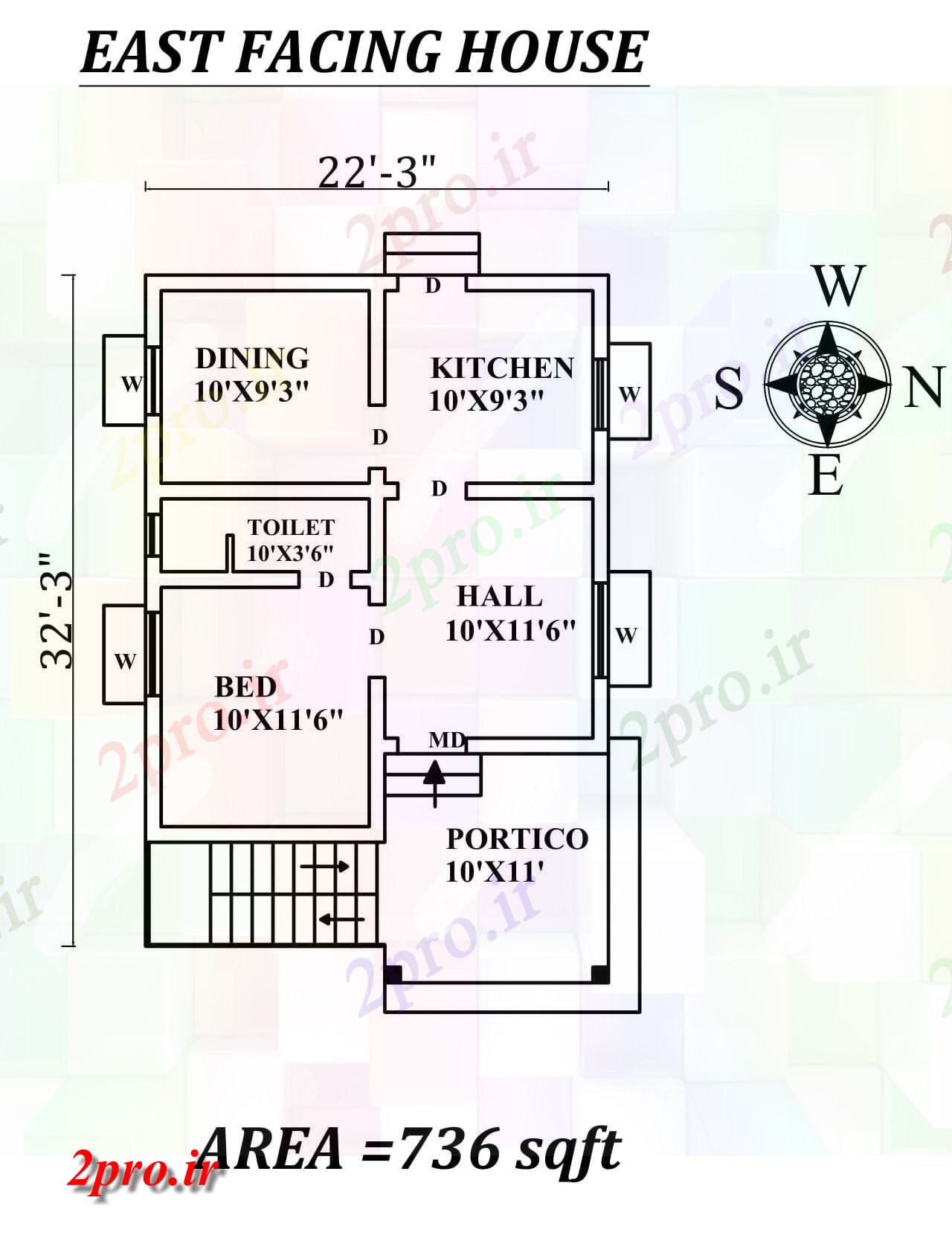 دانلود نقشه مسکونی ، ویلایی ، آپارتمان 3 X32'3 شرق روبرو تنها BHK خانه طرحی به عنوان در هر Vasthu شرا اتوکد اطلاعات 6 در 8 متر (کد157277)