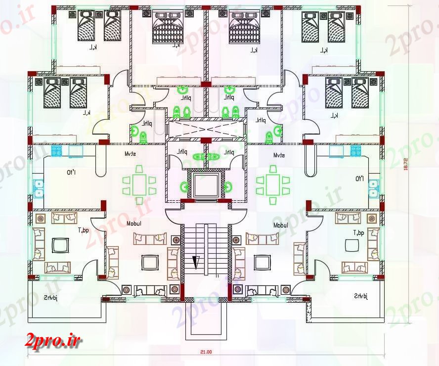 دانلود نقشه مسکونی  ، ویلایی ، آپارتمان  آپارتمان 3 BHK خانه طرحی مبلمان چیدمان (کد157279)