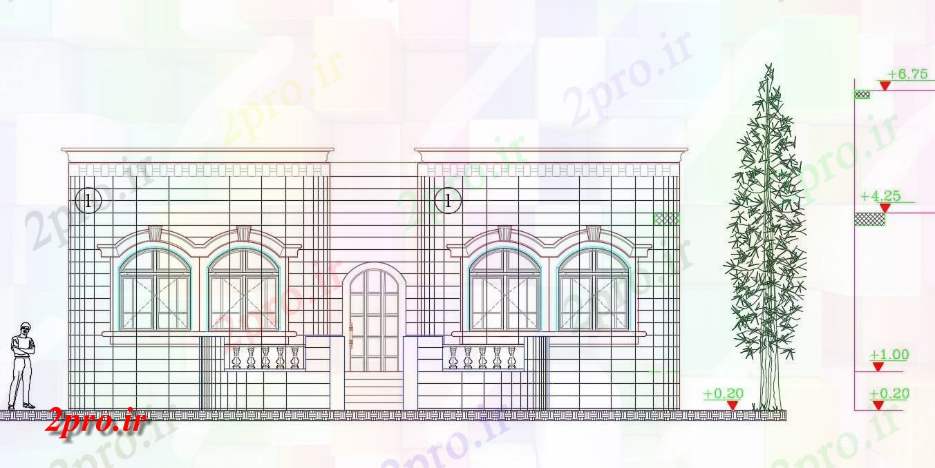 دانلود نقشه مسکونی  ، ویلایی ، آپارتمان  اتوکد خانه جلو نما (کد157283)