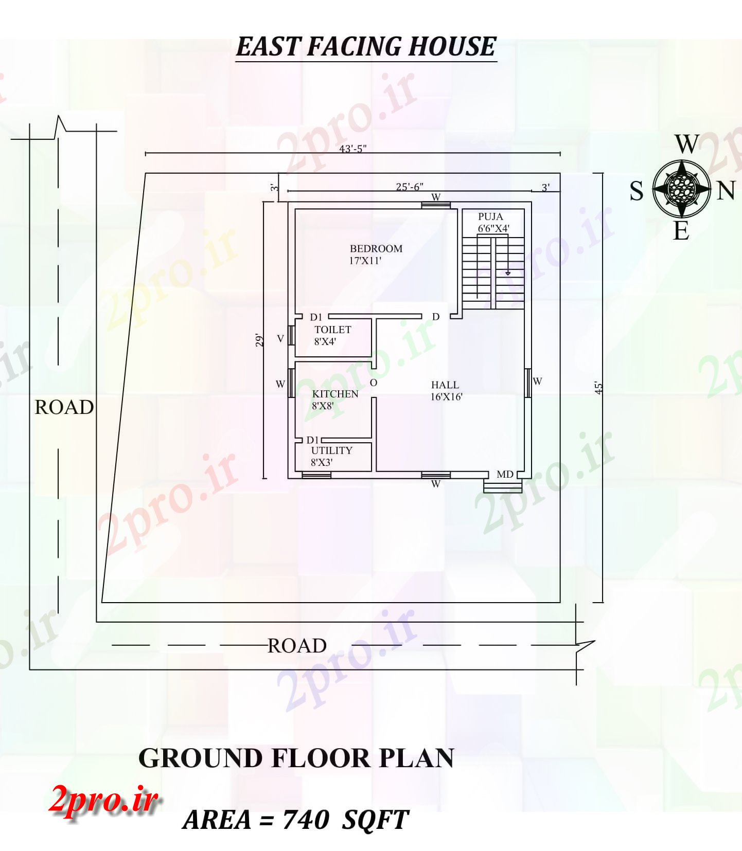 دانلود نقشه مسکونی ، ویلایی ، آپارتمان 6 تنها BHK شرق X29، مواجه خانه طرحی به عنوان در هر Vastu Shastra هستند، اتوکد و جزئیات پی دی اف 7 در 8 متر (کد157286)