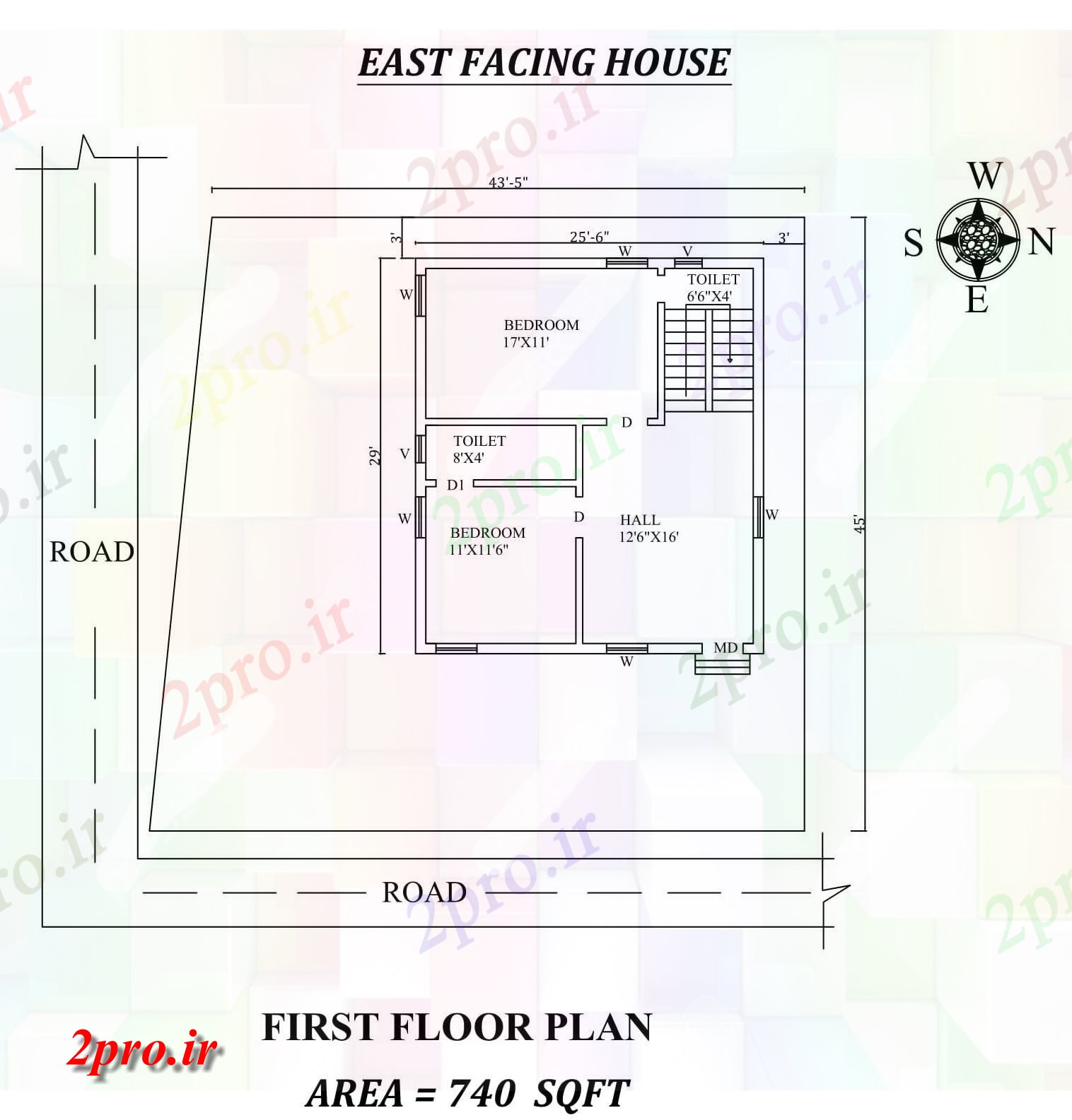 دانلود نقشه مسکونی ، ویلایی ، آپارتمان 6 X29 تک BHK شرق مواجه طبقه اول خانه طرحی به عنوان در هر Vastu Shastra هستند، اتوکد و جزئیات پی دی اف 7 در 8 متر (کد157287)