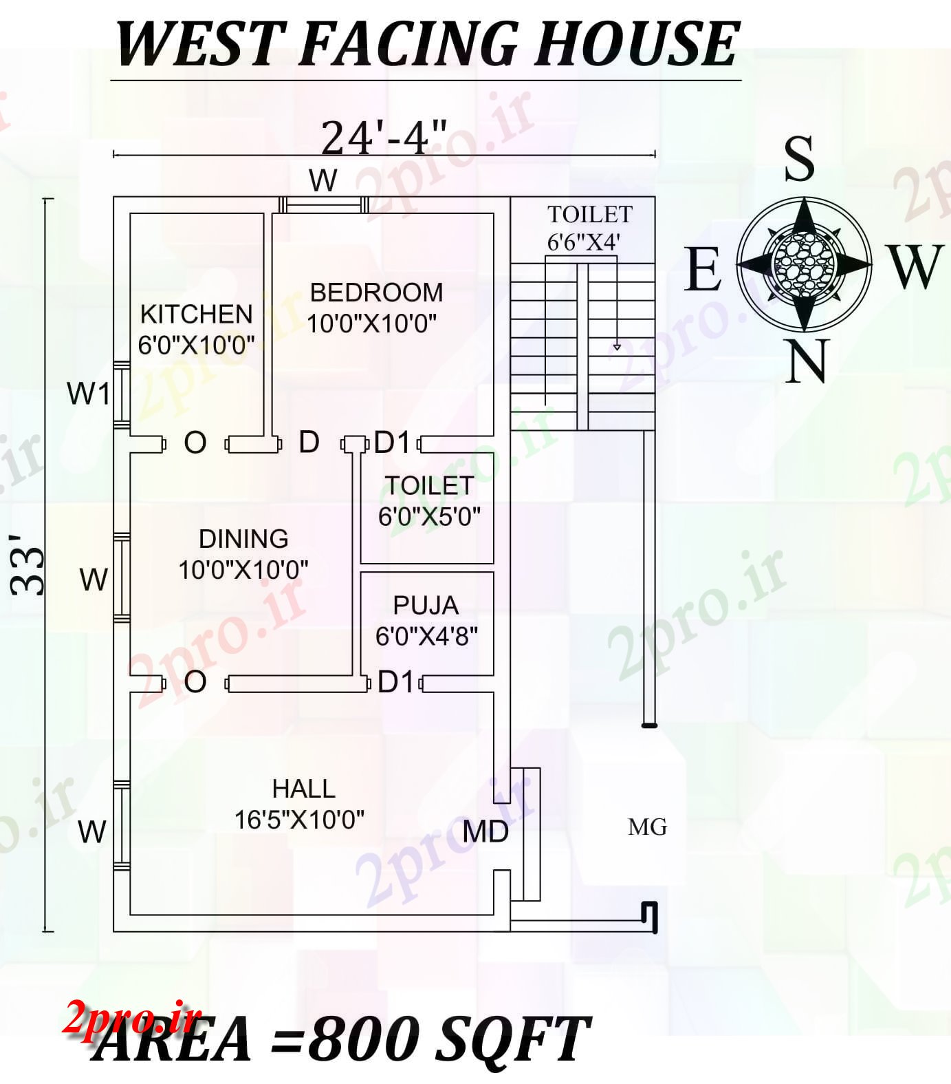 دانلود نقشه مسکونی ، ویلایی ، آپارتمان 4 x33 تک BHK غرب مواجه خانه طرحی به عنوان در هر Vastu Shastra هستند، اتوکد و جزئیات پی دی اف 6 در 9 متر (کد157306)