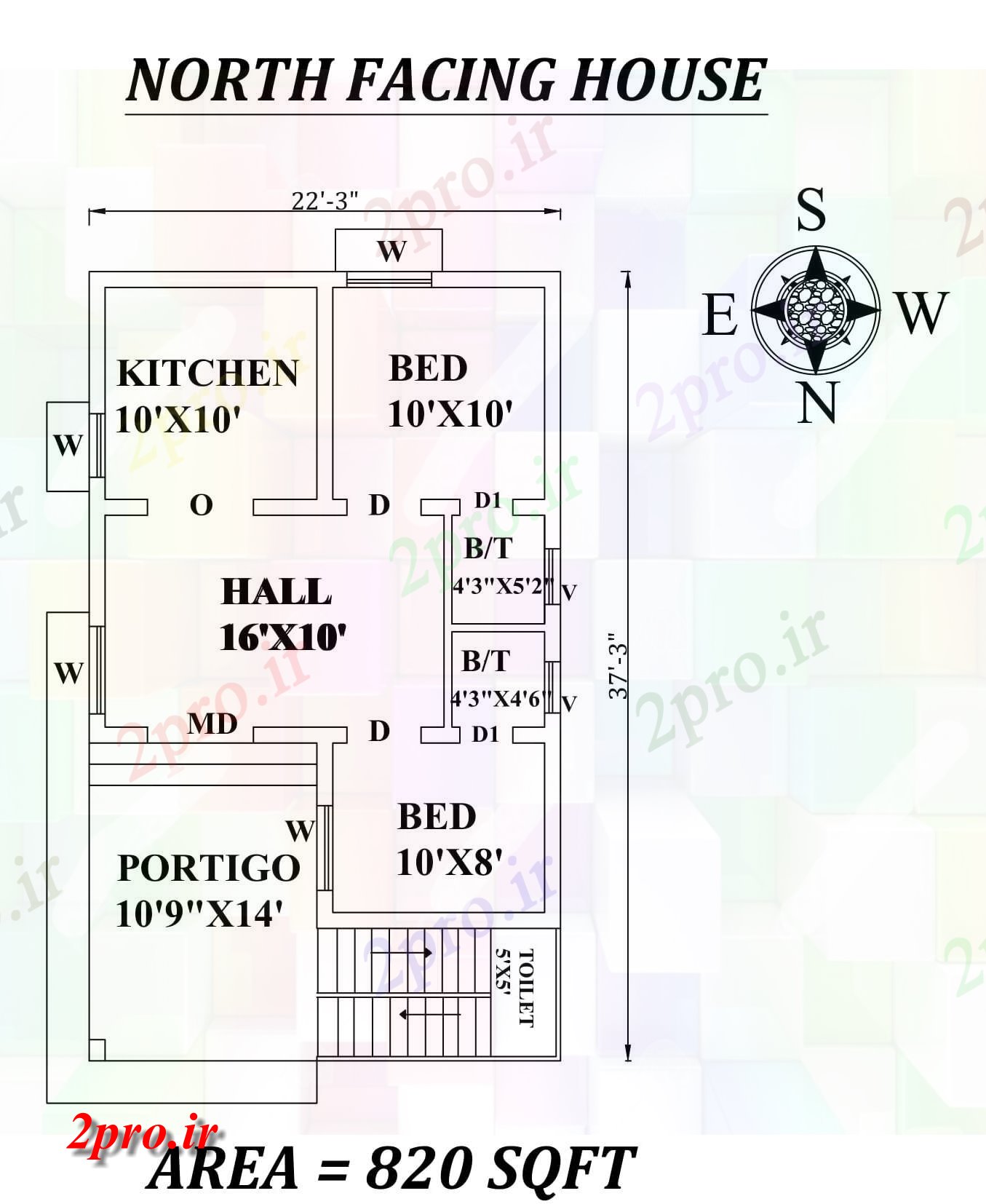 دانلود نقشه مسکونی ، ویلایی ، آپارتمان 3 x37'3 شگفت انگیز شمالی طرحی خانه 2bhk به عنوان در هر Vastu Shastra هستند، اتوکد و جزئیات پی دی اف 6 در 9 متر (کد157308)