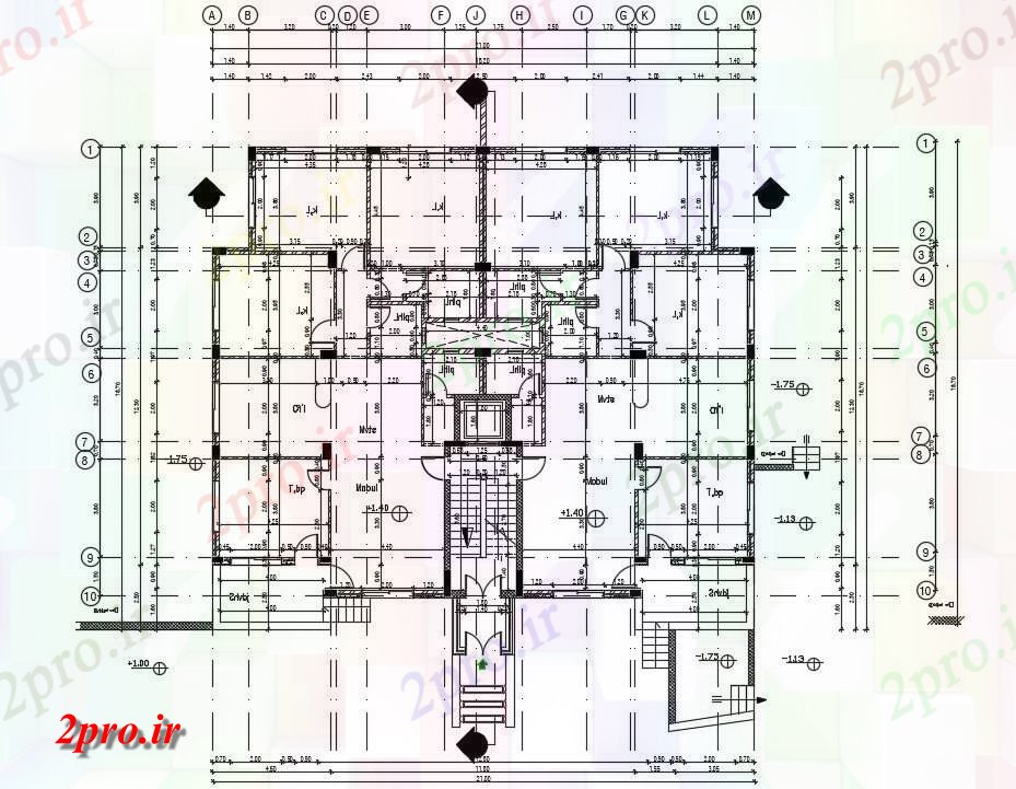 دانلود نقشه مسکونی ، ویلایی ، آپارتمان BHK خانه مرکز خط 18 در 21 متر (کد157316)