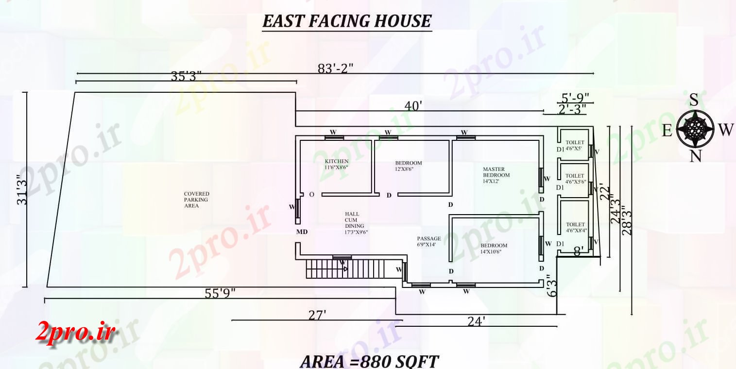 دانلود نقشه مسکونی ، ویلایی ، آپارتمان X28'3 3bhk شرق مواجه خانه طرحی به عنوان در هر Vastu را Shastra و جزئیات پی دی اف 7 در 11 متر (کد157318)