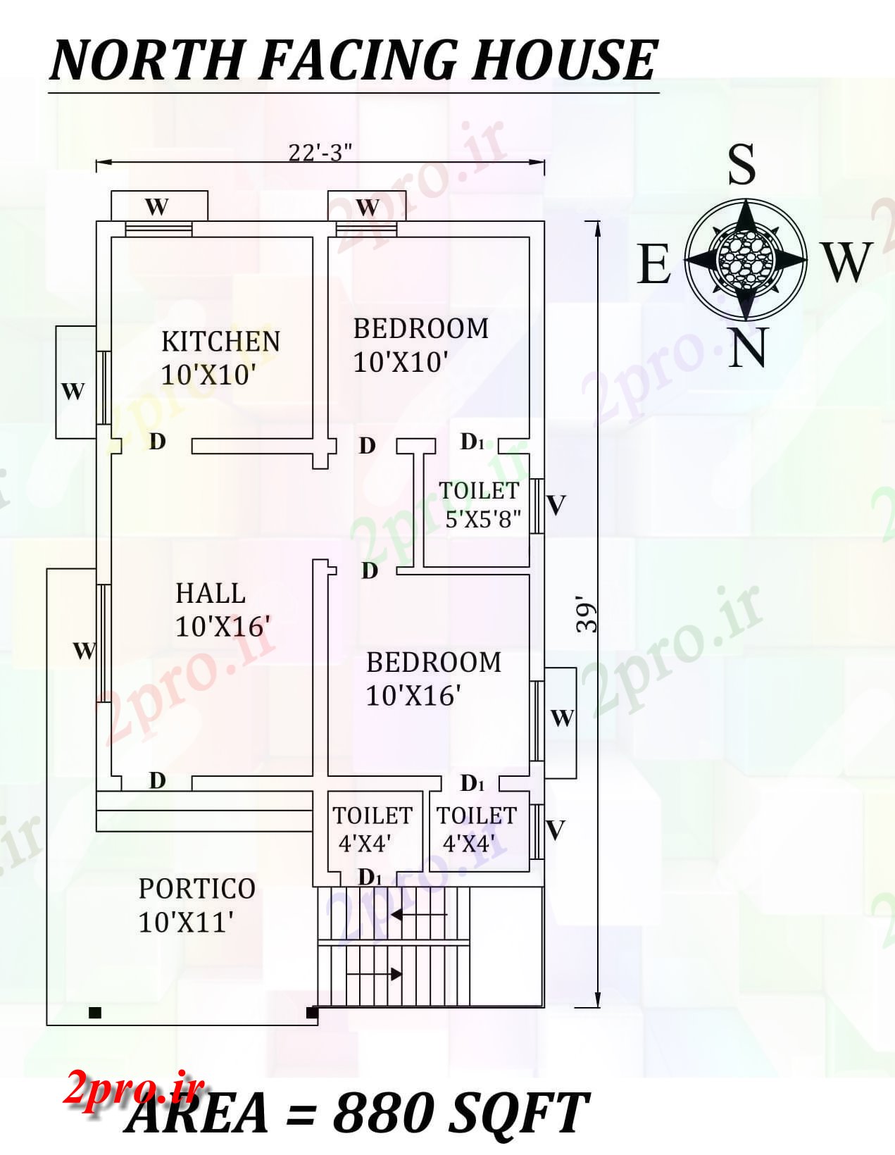 دانلود نقشه مسکونی ، ویلایی ، آپارتمان 3 x39 'شگفت انگیز شمالی طرحی خانه 2bhk به عنوان در هر Vastu را Shastra و جزئیات پی دی اف 6 در 9 متر (کد157320)