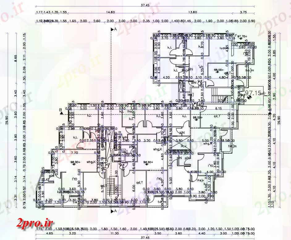 دانلود نقشه مسکونی  ، ویلایی ، آپارتمان  X 122 پا 3 BHK آپارتمان   خوشه (کد157321)