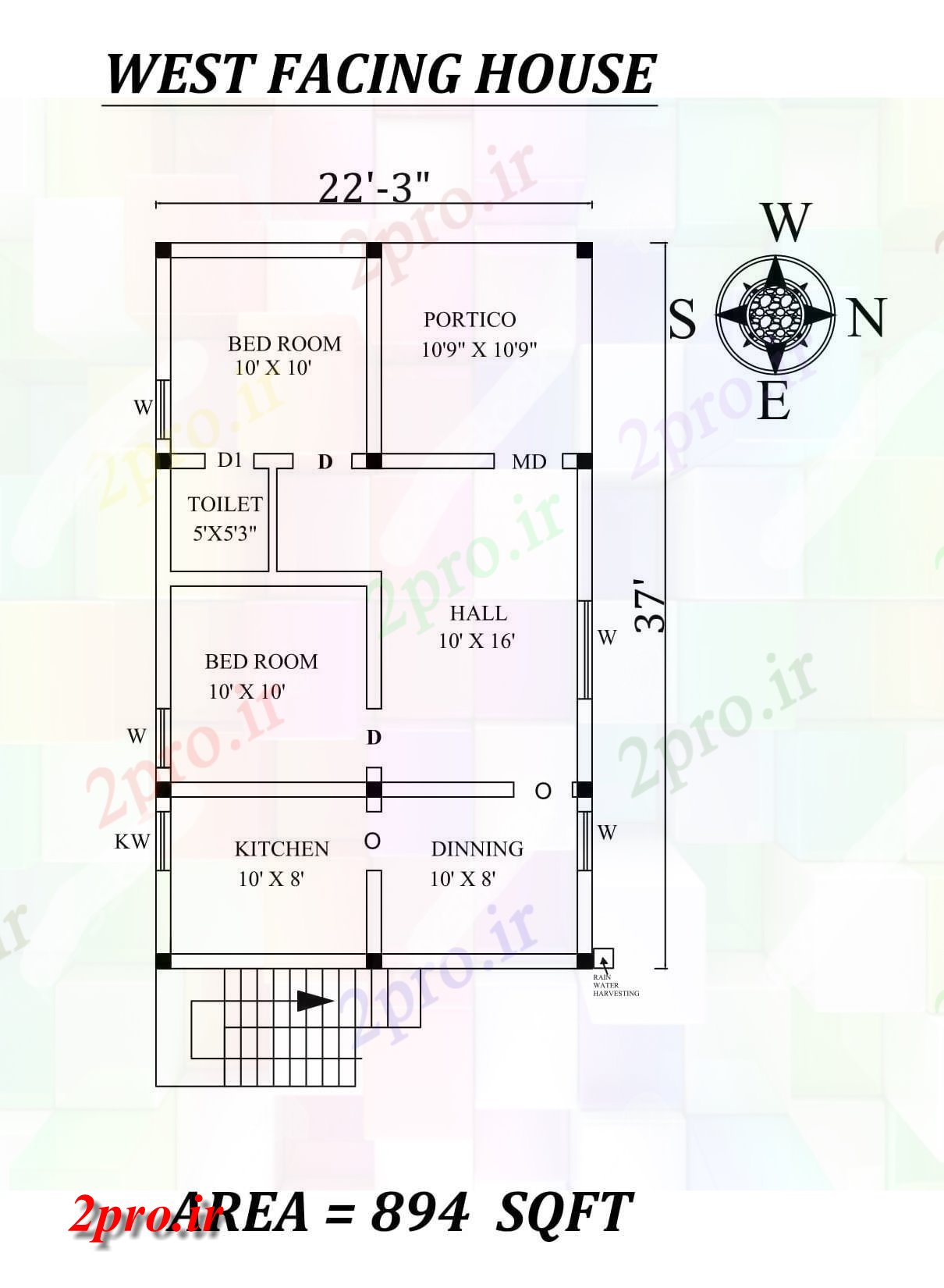 دانلود نقشه مسکونی ، ویلایی ، آپارتمان 3 x37 2bhk شگفت غرب مواجه خانه طرحی به عنوان در هر Vastu Shastra هستند، اتوکد و جزئیات پی دی اف 6 در 10 متر (کد157325)