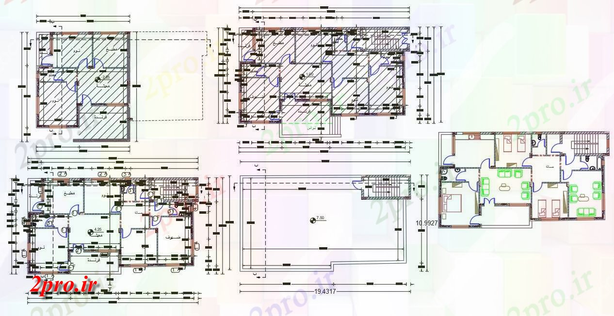 دانلود نقشه مسکونی ، ویلایی ، آپارتمان X 63 فوت خانه مبلمان طرح 10 در 19 متر (کد157326)