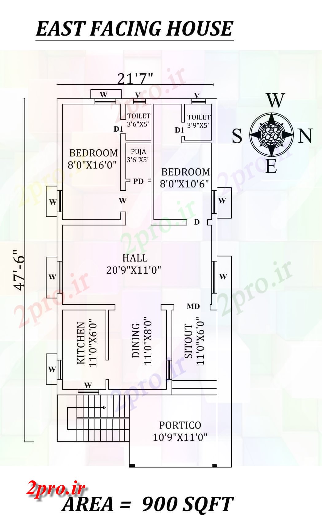 دانلود نقشه مسکونی ، ویلایی ، آپارتمان 7 X47'6 کامل 2bhk شرق مواجه خانه طرحی به عنوان در هر Vastu را Shastra و جزئیات پی دی اف 6 در 12 متر (کد157328)