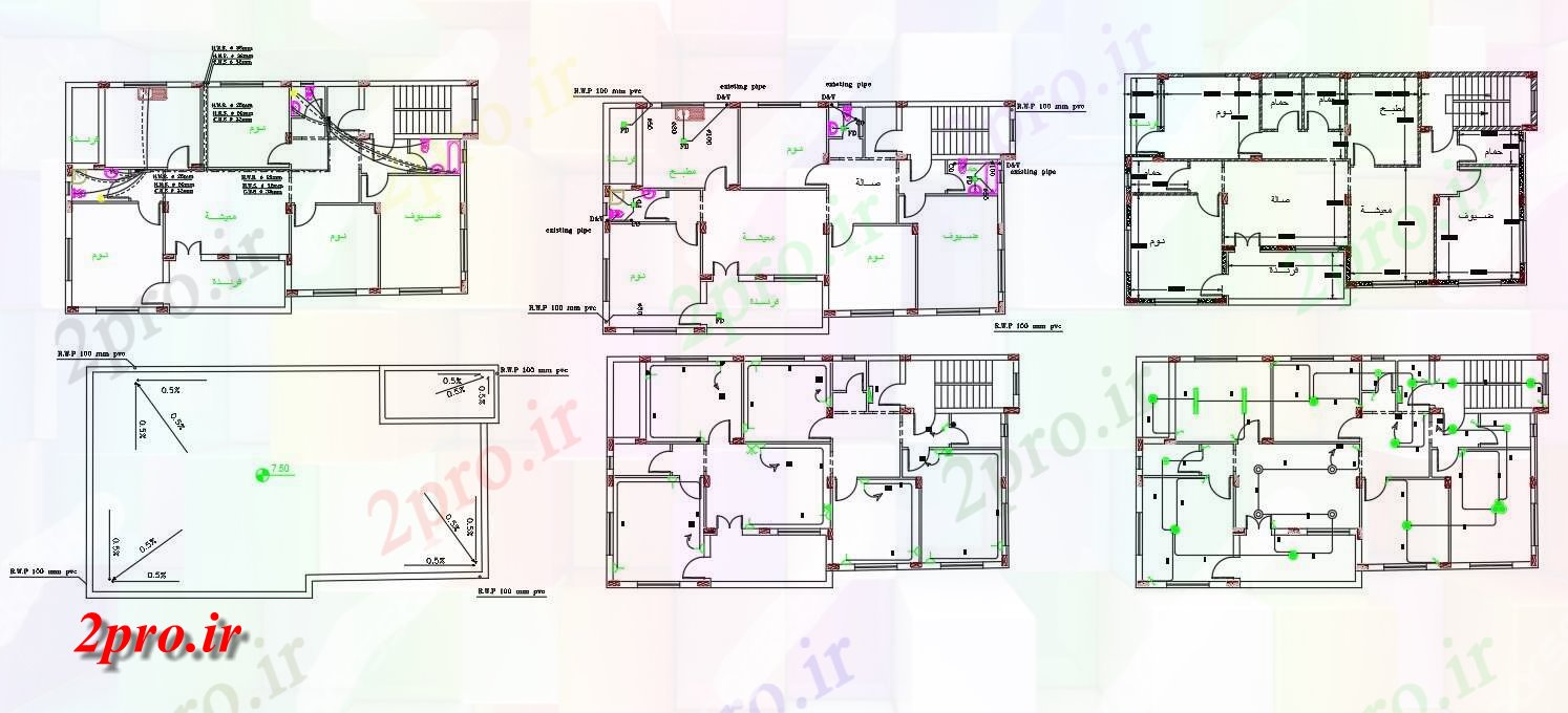 دانلود نقشه مسکونی ، ویلایی ، آپارتمان BHK خانه برق و لوله کشی طرح 10 در 19 متر (کد157331)