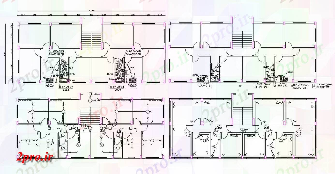 دانلود نقشه مسکونی  ، ویلایی ، آپارتمان  X 75 'آپارتمان برق و لوله کشی (کد157334)