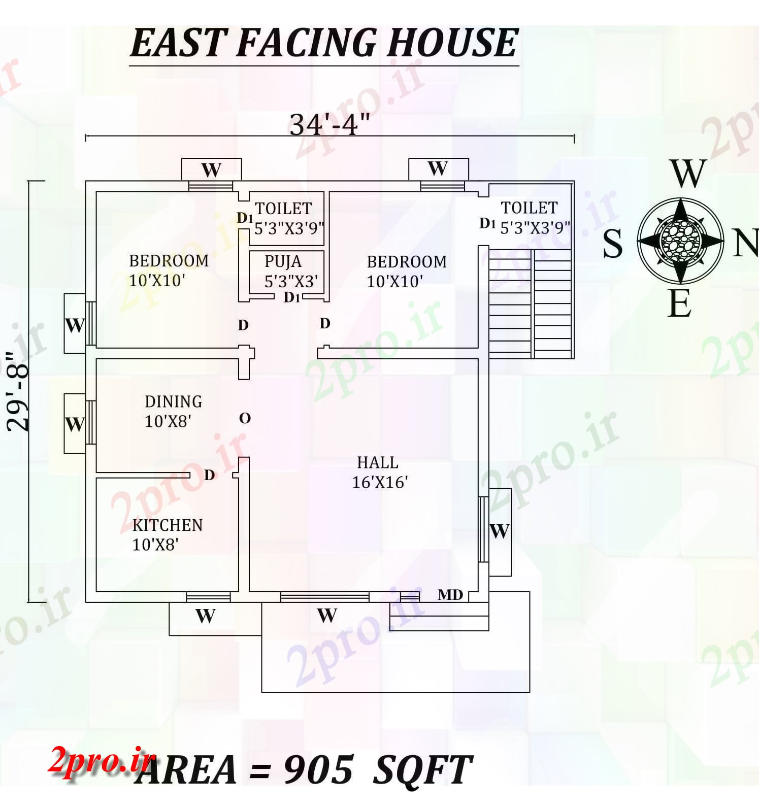 دانلود نقشه مسکونی ، ویلایی ، آپارتمان 4 X29'8 بهترین 2bhk شرق مواجه خانه طرحی به عنوان در هر Vastu Shastra هستند ،،، اتوکد و جزئیات پی دی اف 8 در 8 متر (کد157335)