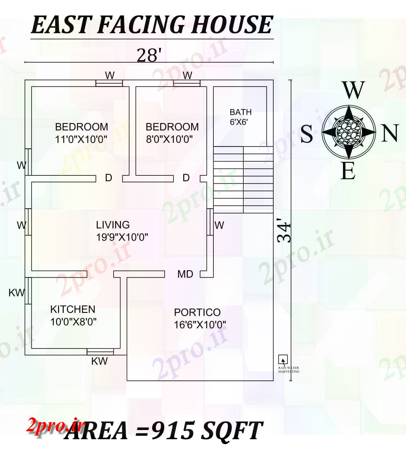 دانلود نقشه مسکونی ، ویلایی ، آپارتمان شگفت انگیز 2bhk شرق »X34، مواجه خانه طرحی به عنوان در هر Vastu Shastra هستند، اتوکد و جزئیات پی دی اف 8 در 9 متر (کد157336)