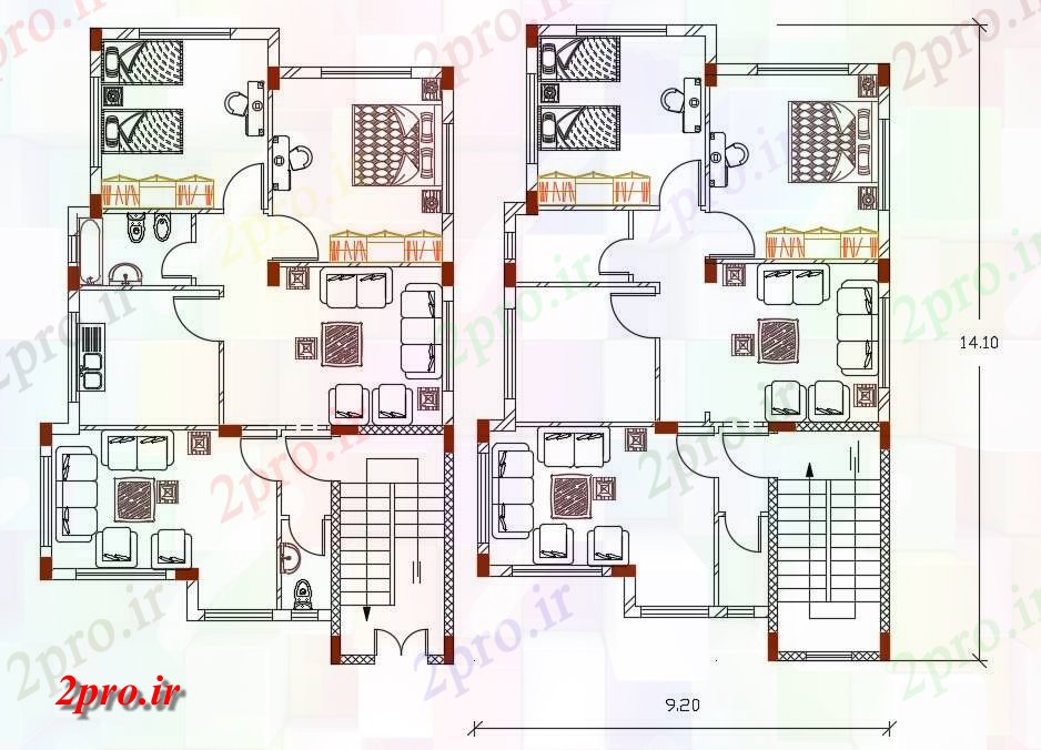 دانلود نقشه مسکونی ، ویلایی ، آپارتمان X 46 فوت خانه مبلمان طرحی 9 در 14 متر (کد157337)