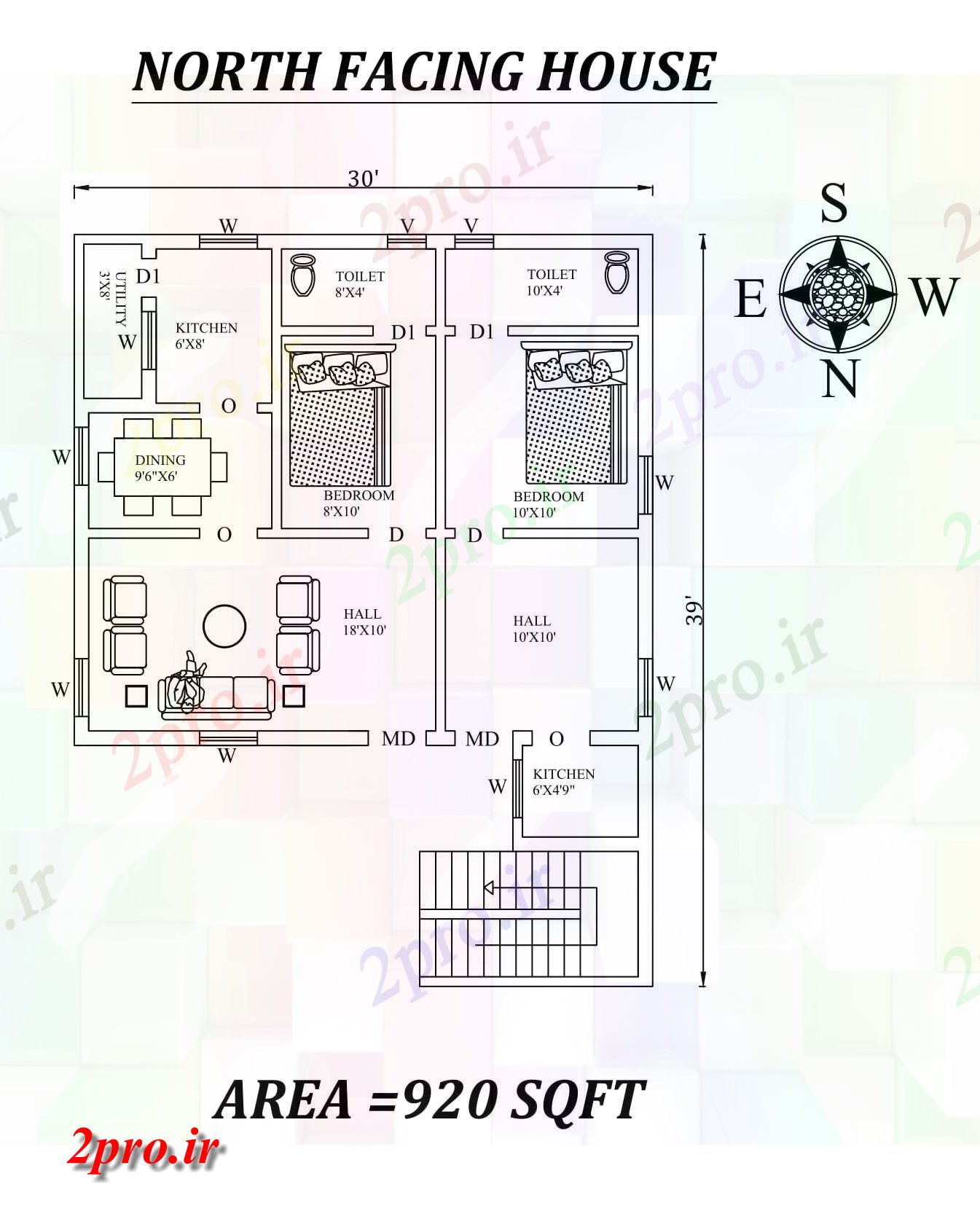 دانلود نقشه مسکونی ، ویلایی ، آپارتمان X 39 تک BHK دو شمالی خانه طرحی به عنوان در هر Vastu Shastra هستند، اتوکد و جزئیات پی دی اف 7 در 8 متر (کد157339)