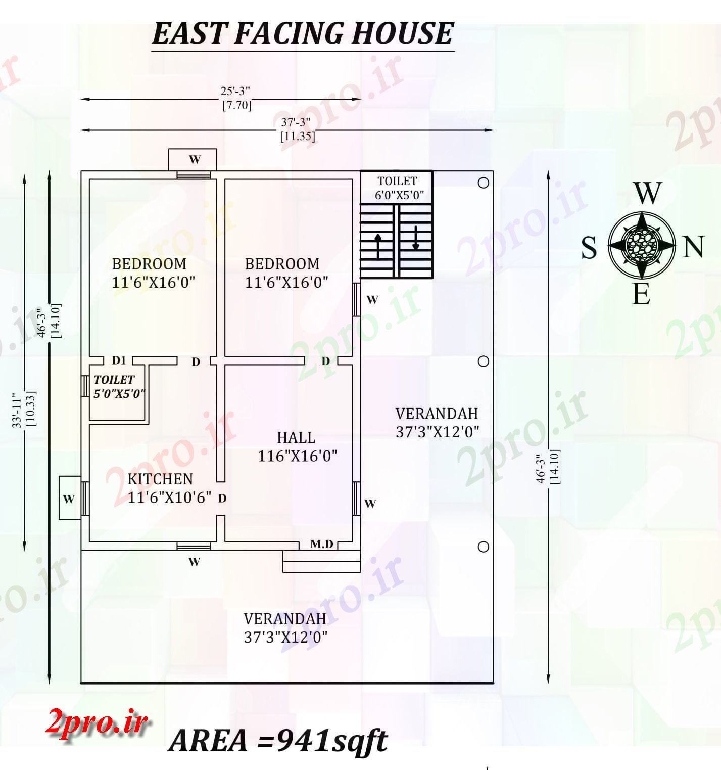 دانلود نقشه مسکونی ، ویلایی ، آپارتمان 3 x46 کامل 2bhk شرق مواجه خانه طرحی به عنوان در هر Vastu را Shastra و جزئیات پی دی اف 7 در 10 متر (کد157349)