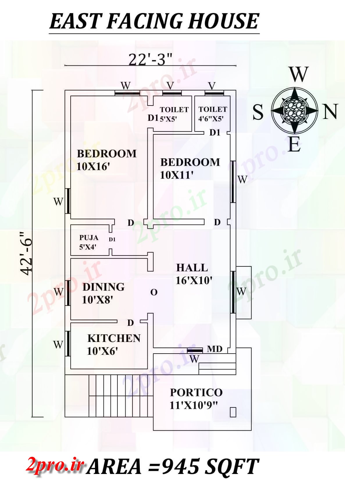 دانلود نقشه مسکونی ، ویلایی ، آپارتمان 3 x42'6 2bhk عالی شرق مواجه خانه طرحی به عنوان در هر Vastu Shastra هستند، اتوکد و جزئیات پی دی اف 6 در 10 متر (کد157351)