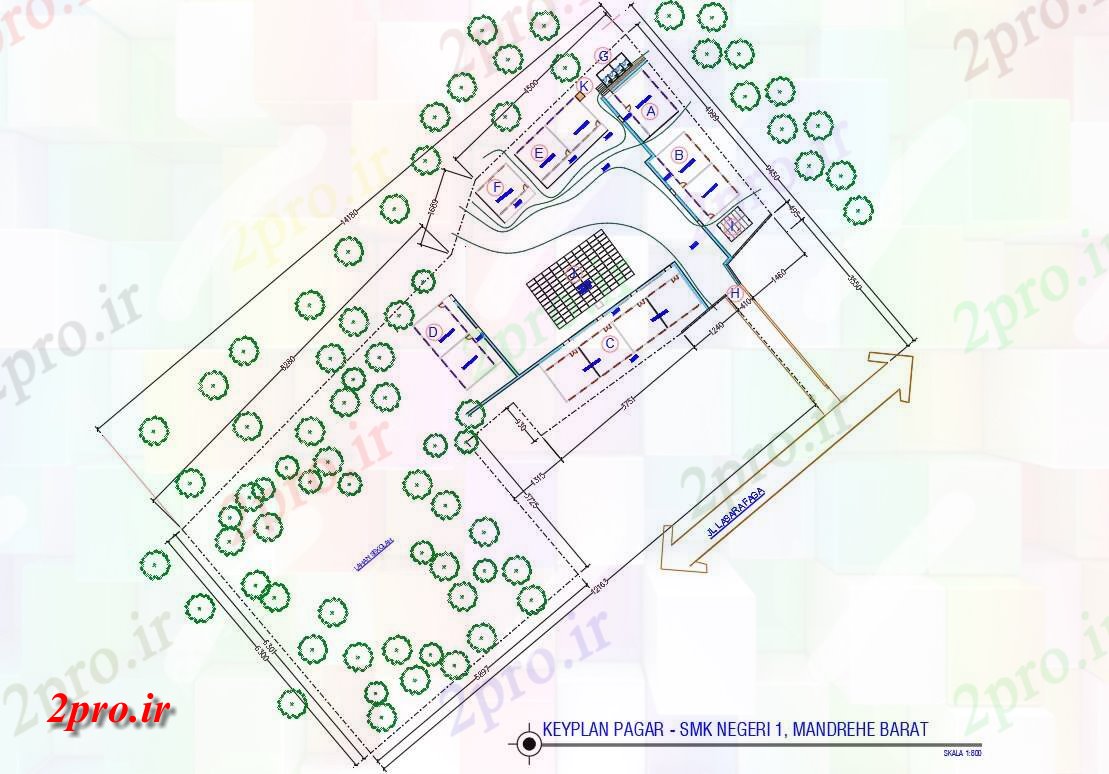 دانلود نقشه ساختمان دولتی ، سازمانی سایت Keyplan از دفتر 19 در 36 متر (کد157354)