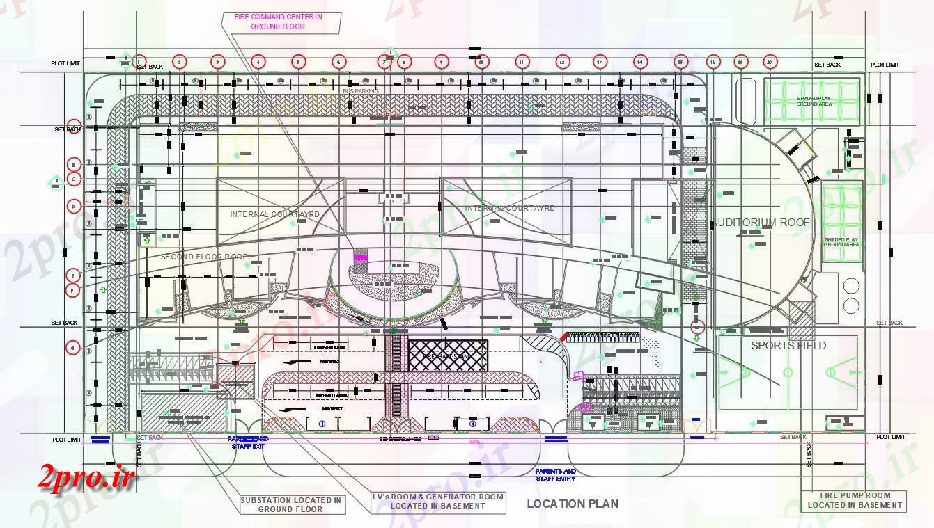 دانلود نقشه ساختمان دولتی ، سازمانی شهرستان Central پروژه اتوکد 37 در 99 متر (کد157356)