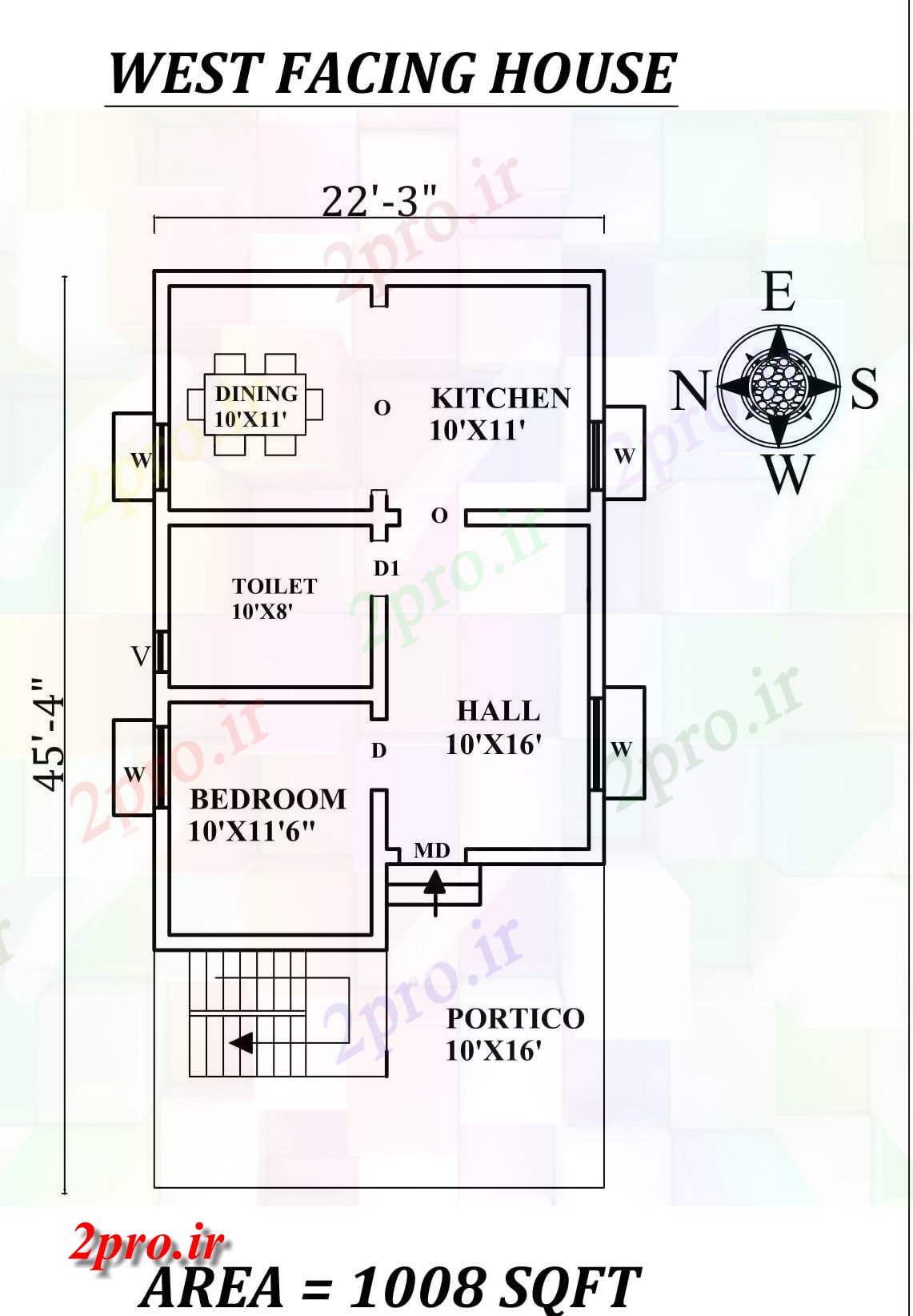 دانلود نقشه مسکونی ، ویلایی ، آپارتمان 3 x45'4 تنها BHK غرب مواجه خانه طرحی به عنوان در هر Vastu Shastra هستند، اتوکد و جزئیات پی دی اف 6 در 9 متر (کد157372)