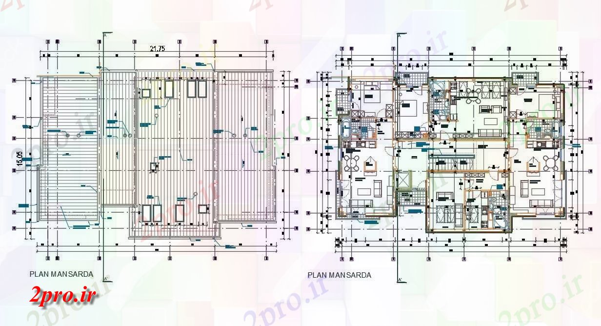 دانلود نقشه مسکونی  ، ویلایی ، آپارتمان  X 70 پا 1 BHK آپارتمان   مبلمان (کد157381)