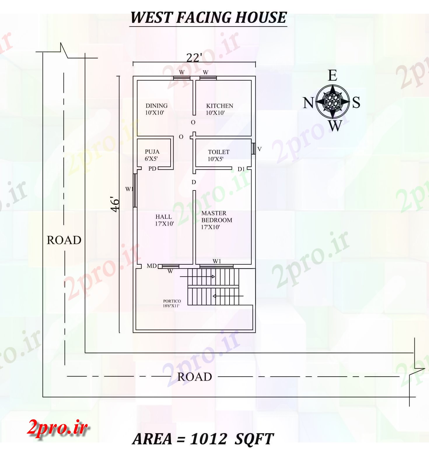 دانلود نقشه مسکونی ، ویلایی ، آپارتمان x46 تک BHK غرب مواجه خانه طرحی به عنوان در هر Vastu Shastra هستند، اتوکد و جزئیات پی دی اف 6 در 13 متر (کد157387)