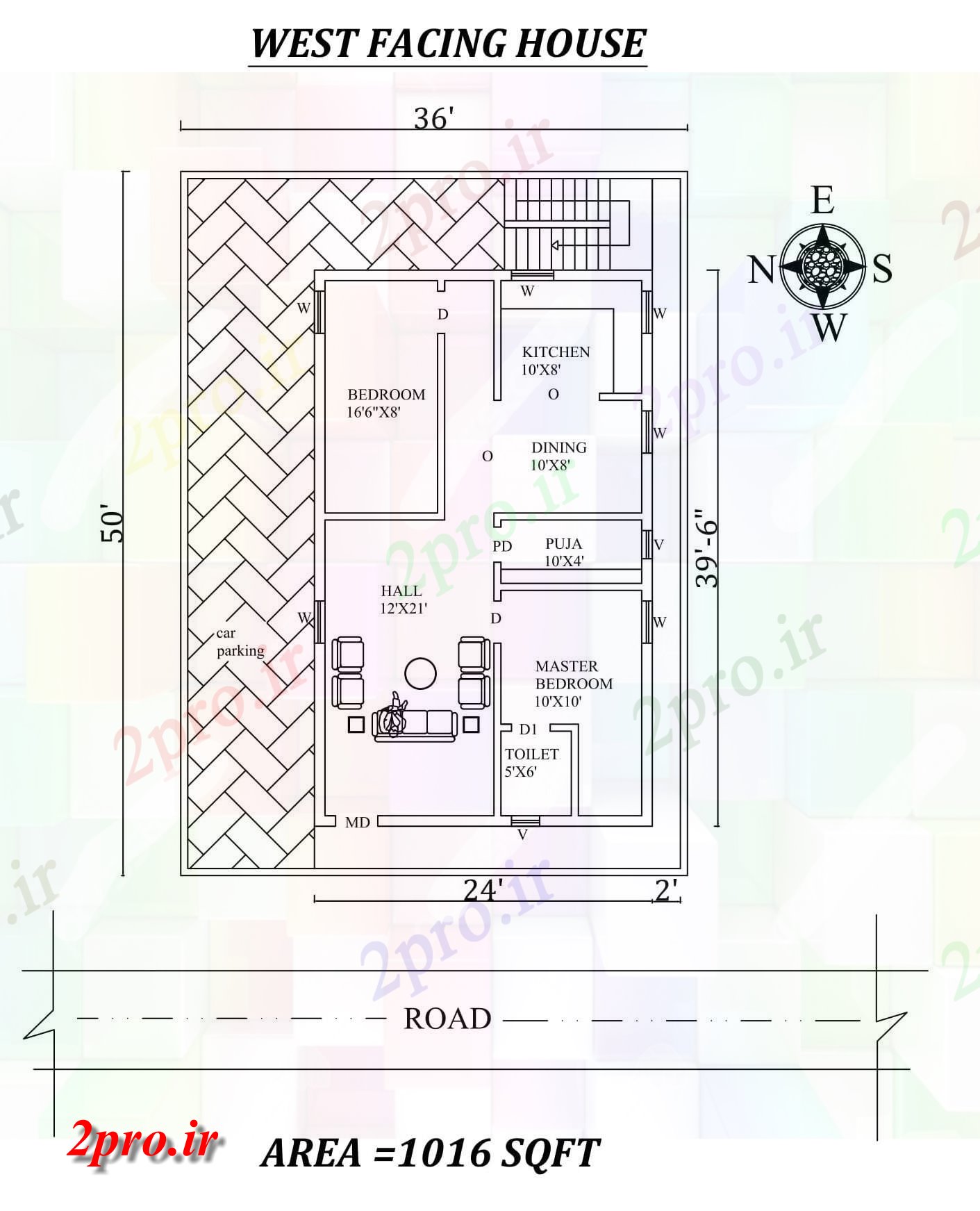 دانلود نقشه مسکونی ، ویلایی ، آپارتمان x50، 2bhk شگفت غرب مواجه خانه طرحی به عنوان در هر Vastu Shastra هستند، اتوکد و PDF جزئیات 7 در 11 متر (کد157392)