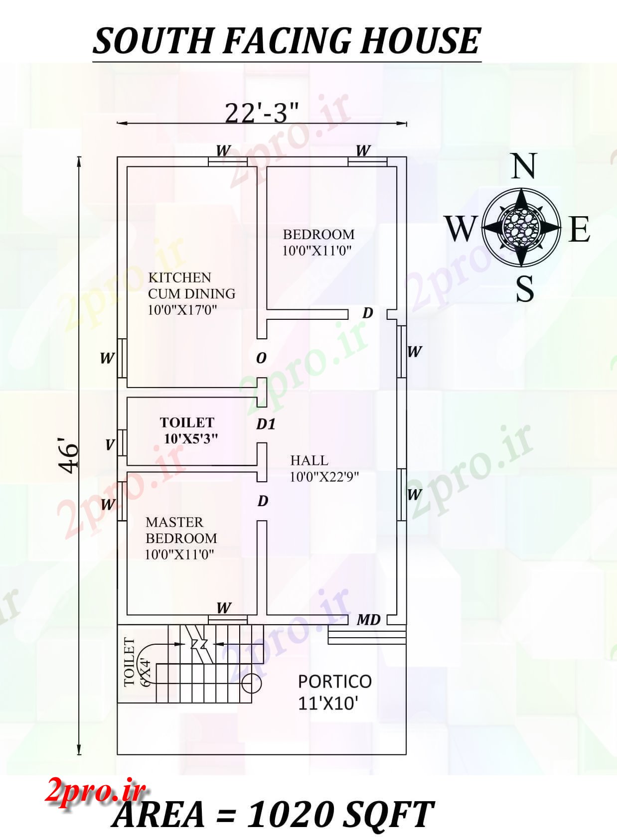 دانلود نقشه مسکونی ، ویلایی ، آپارتمان 3 X46 2bhk عالی جنوبی مواجه خانه طرحی به عنوان در هر Vastu Shastra هستند، اتوکد و جزئیات پی دی اف 6 در 10 متر (کد157396)