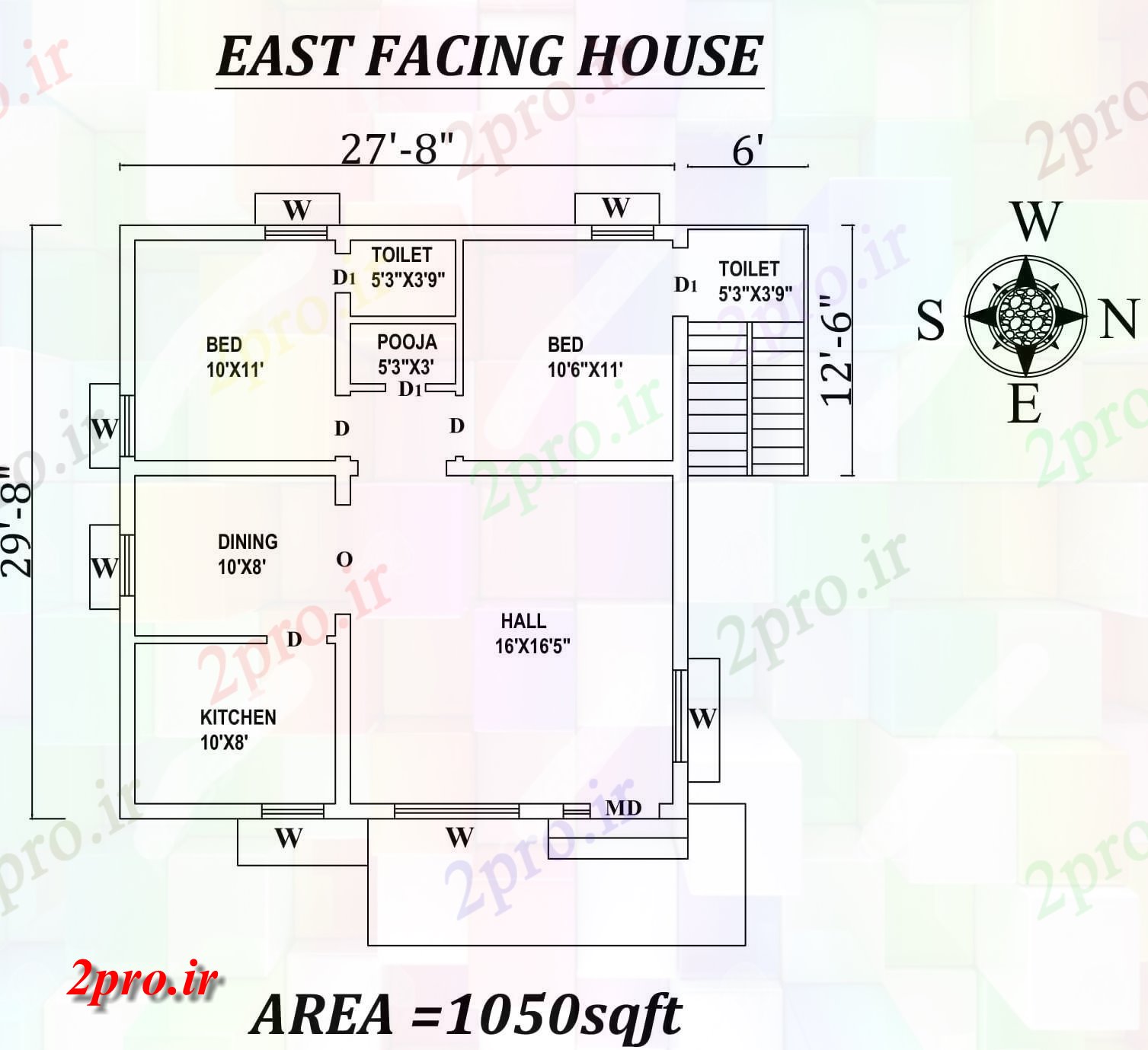 دانلود نقشه مسکونی ، ویلایی ، آپارتمان 8 x29'8 کامل 2bhk شرق مواجه خانه طرحی به عنوان در هر Vastu را Shastra و جزئیات پی دی اف 8 در 8 متر (کد157430)