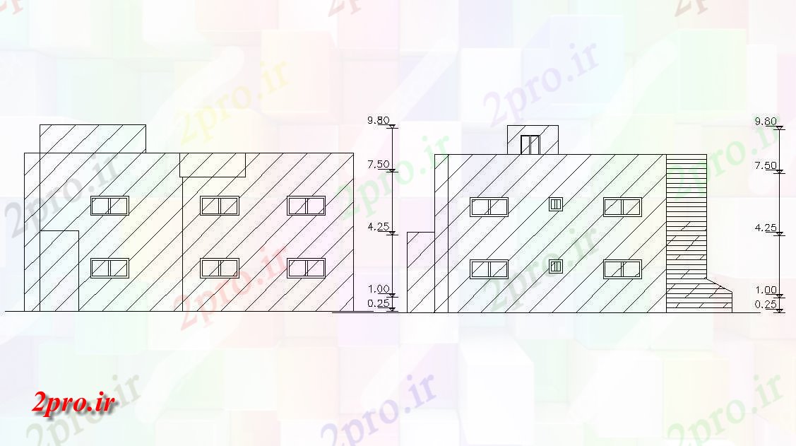 دانلود نقشه خانه های کوچک ، نگهبانی ، سازمانی - دو طبقه نما از طرحی   (کد157460)