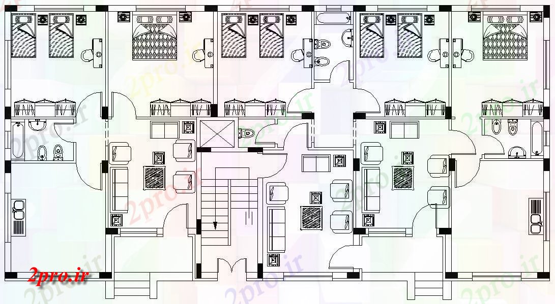 دانلود نقشه خانه های کوچک ، نگهبانی ، سازمانی - ویلایی مبلمان طرح 11 در 22 متر (کد157469)